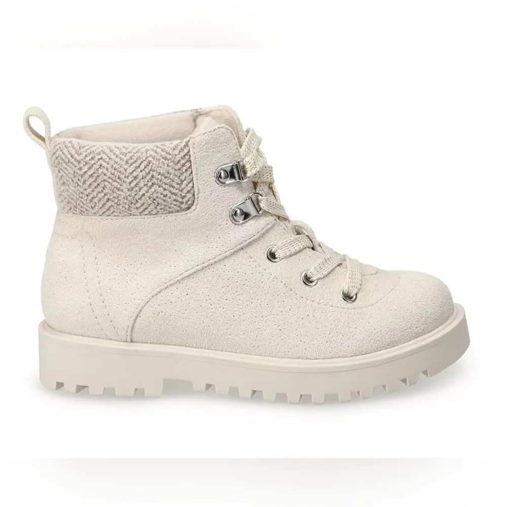 SO Muscovy Girls Lace-Up Vegan Suede Sparkly Ankle Boots 5 CREAM